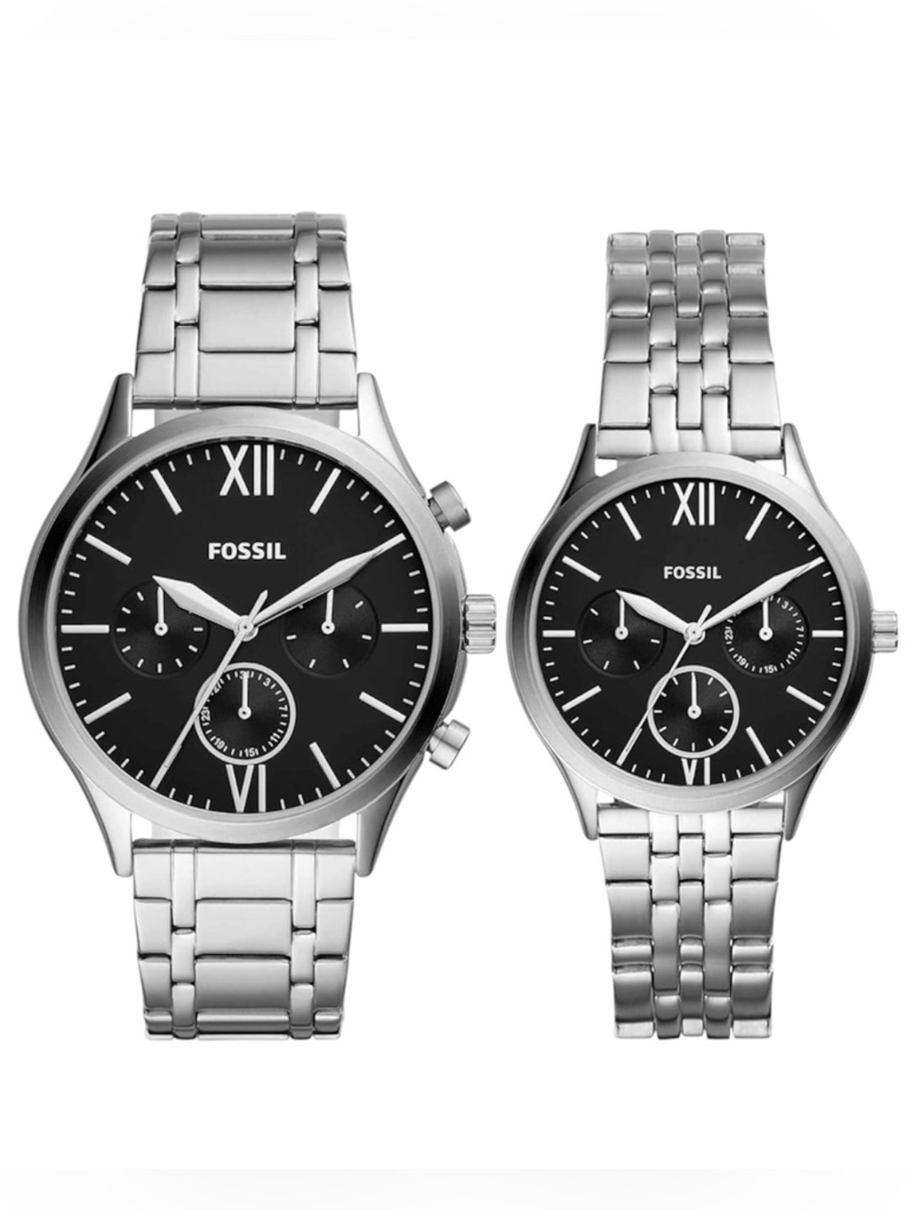 Fossil His and Her Fenmore Midsize Multifunction Stainless Steel Watch Gift Set